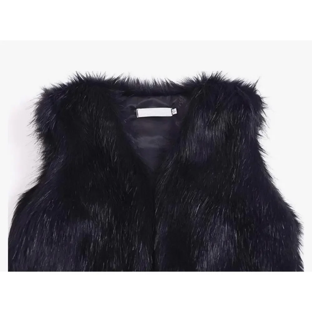 NWT Youhan Women's Faux Fur Vest Coat Sleeveless Jacket size xs